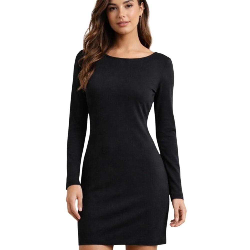 Womens Travel Airline Black Sheath Dress XS Soft Basic Neutral Cotton Spandex